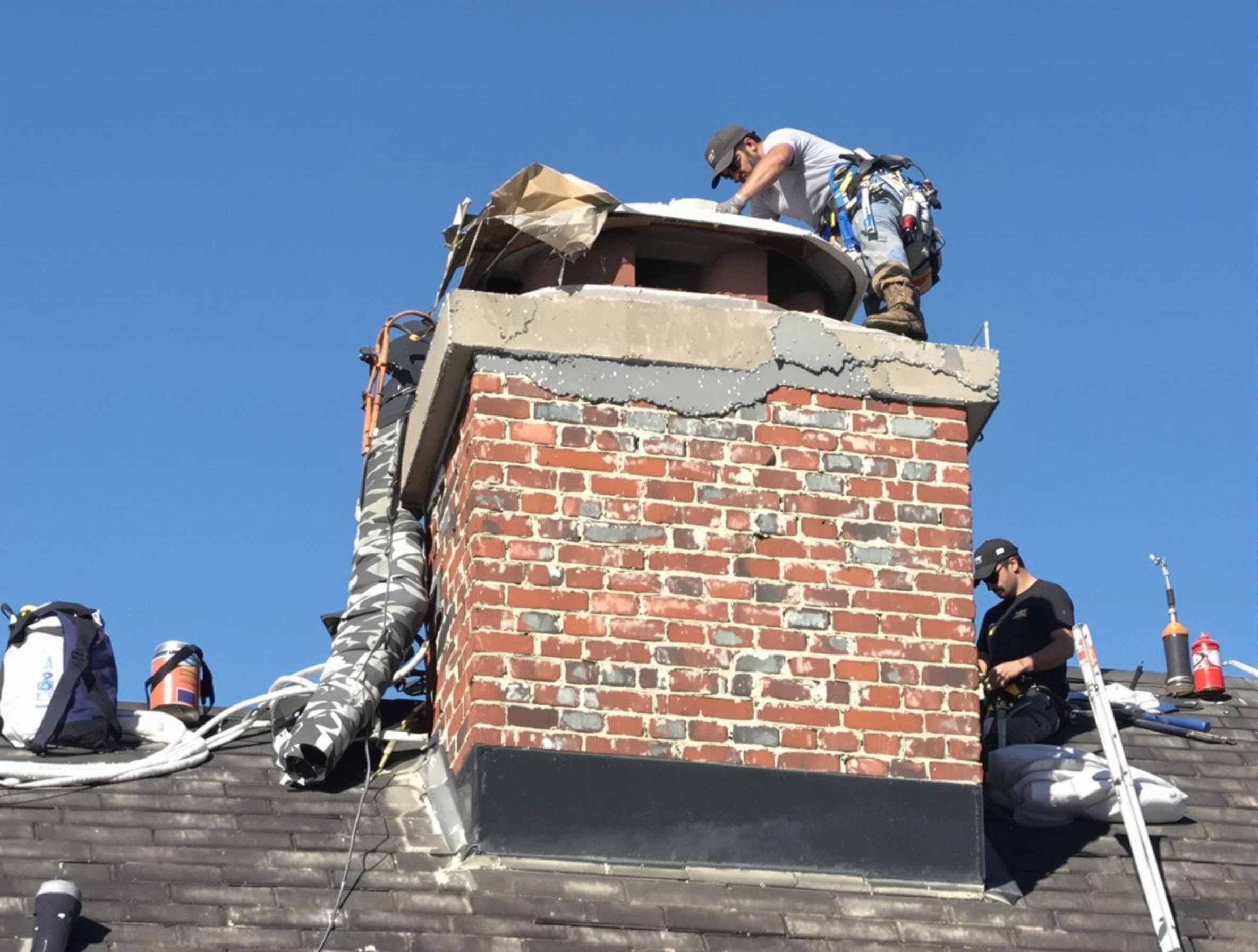 Piscataway Chimney Sweep installing a custom chimney crown in Piscataway, NJ