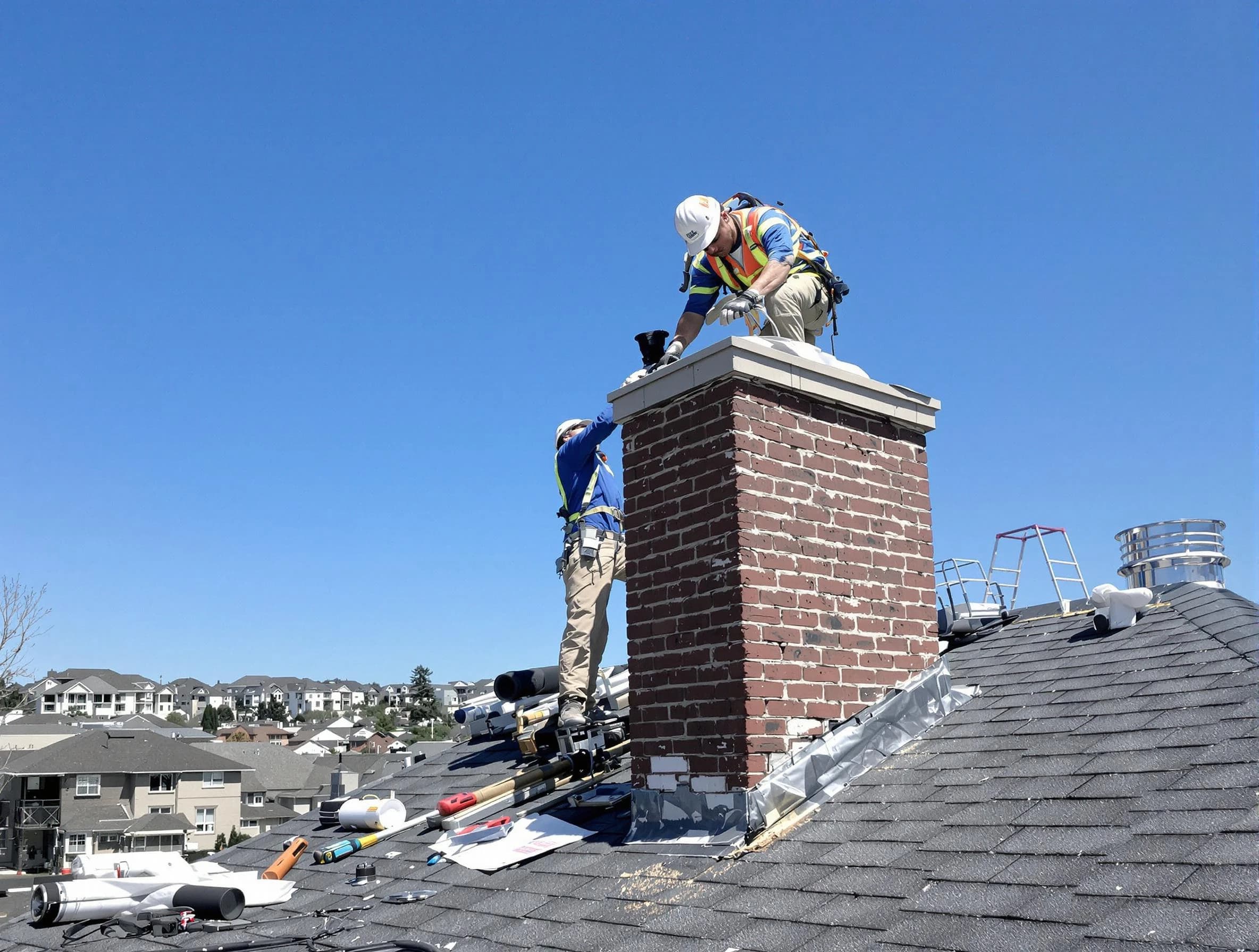 Piscataway Chimney Sweep repairing a chimney crown in Piscataway, NJ