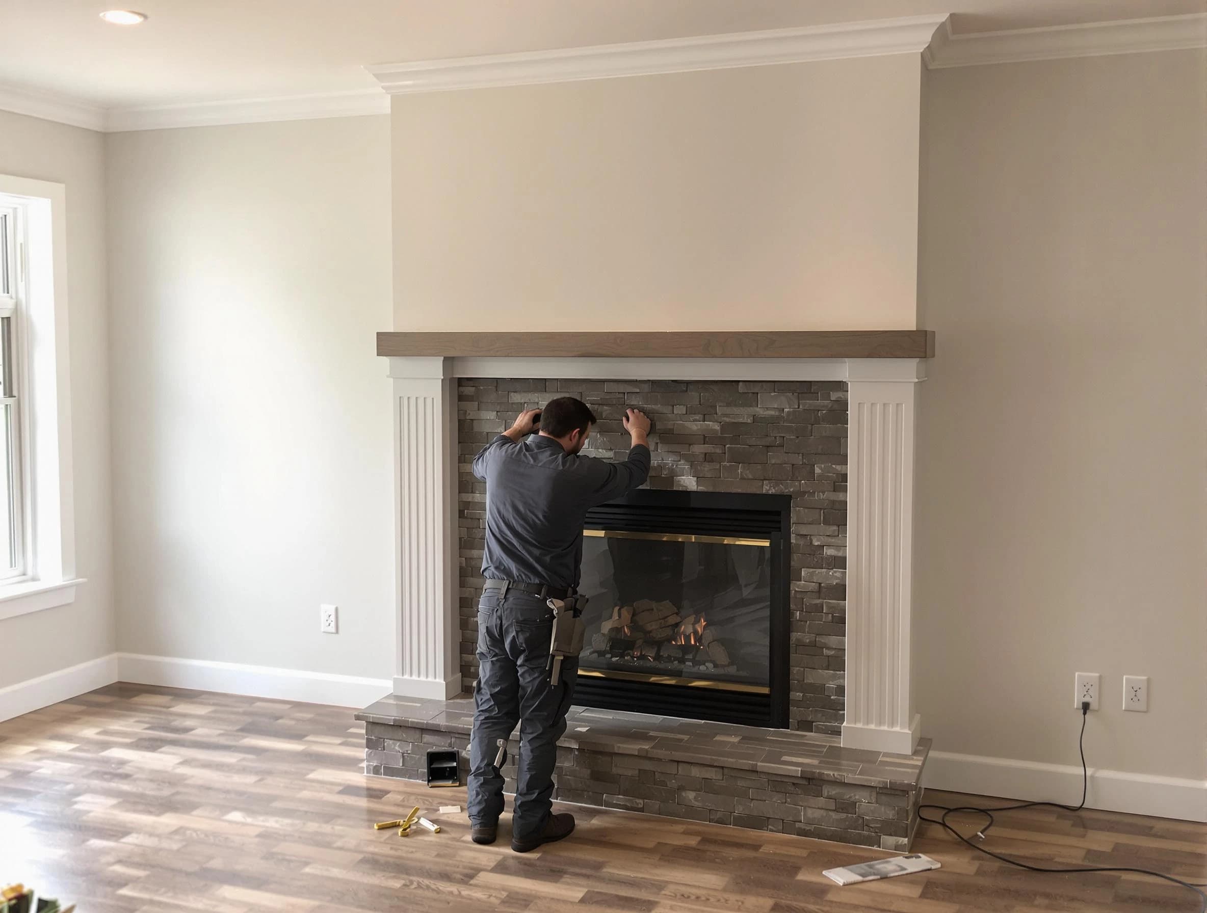 Piscataway Chimney Sweep finishing a custom fireplace install in Piscataway, NJ